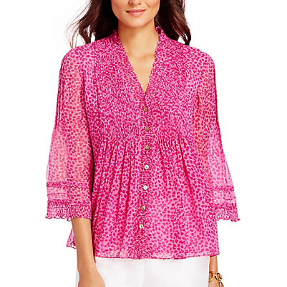 DVF Silk Pink Printed Blouse sz 4